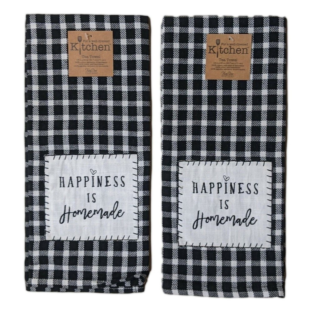 Set of 2 HAPPINESS IS HOMEMADE Farmhouse Kitchen Tea Towels by Kay Dee Designs
